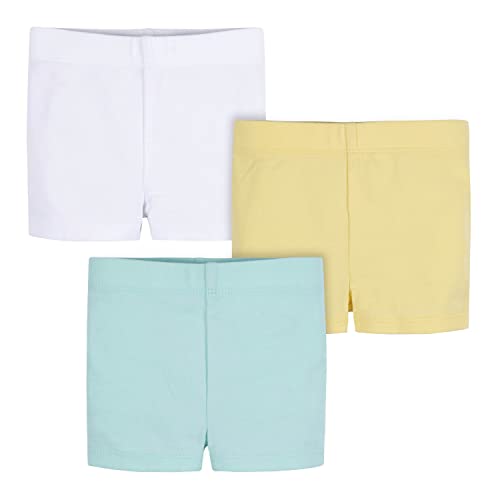Baby Girls' 3-Pack Pull-On Bike Shorts, Blue Yellow White, 0-3 Months