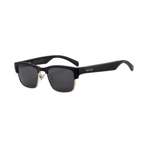 Wireless Bluetooth Smart Audio sunglasses Polarized Lenses open ear sunglasses with bluetooth speakers AI voice assistant waterproof for Men Women (Black)