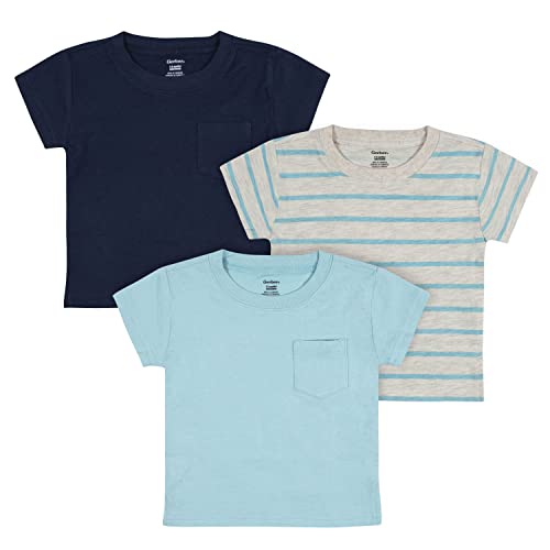 Baby Boys  3-Pack Short Sleeve Pocket Tees, Blue Stripes, 0-3 Months