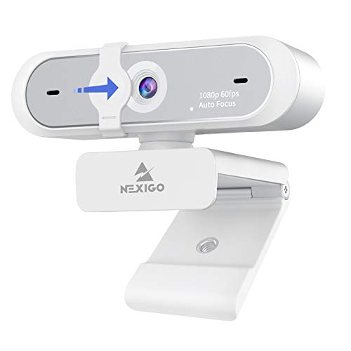 N660P 1080P 60FPS Webcam with Software Control, Dual Microphone & Cover, Autofocus, HD USB Computer Web Camera, for OBS/Zoom/Skype/FaceTime/Teams/Twitch, White
