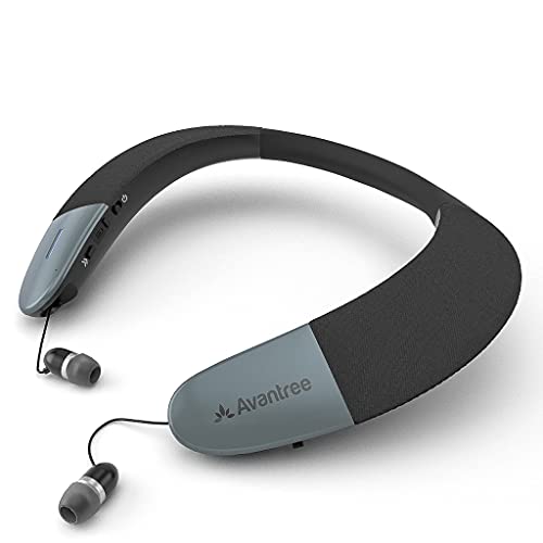 Torus Wearable Wireless Neck Speaker, Bluetooth 5.0, aptX HD, Low Latency, Personal Neckband Speakers with Retractable Earbuds, Superb Audio Quality, 3D Surround Stereo for Music TV (NB05)