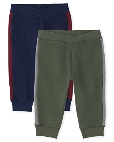 The Children s  Baby Boys  2 Pack Cotton Pants, Forest Green Tidal, 0-3 Months