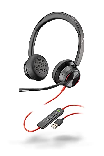 Blackwire 8225 Wired Headset with Boom Mic (Plantronics) - Dual-Ear (Stereo) Computer Headset - USB-A to Connect to Your PC/Mac - Active Noise Canceling - Works with Teams, Zoom & More