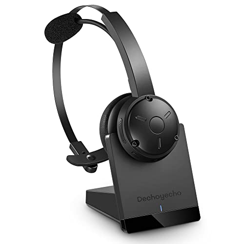 Bluetooth Headset, Trucker Bluetooth Headset with Microphone Noise Canceling Wireless On Ear Headphone with Charging Base for Cell Phone/Tablet/Computer Home Office Call Center