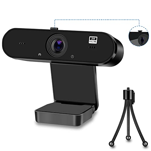 1080P Webcam with Microphone, 2K Web Camera with Tripod & Slide Cover 100 Wide Angle Computer Webcam, Autofocus Streaming Plug & Play USB Camera for Gaming