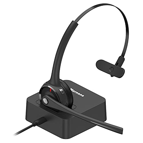 Bluetooth Headset, Trucker Wireless Headset with Microphone & Charging Base, V5.0 Noise Cancelling Mic On Ear Hands-Free Headphone for iPhone Samsung Cell Phone Call Center Home Office Skype