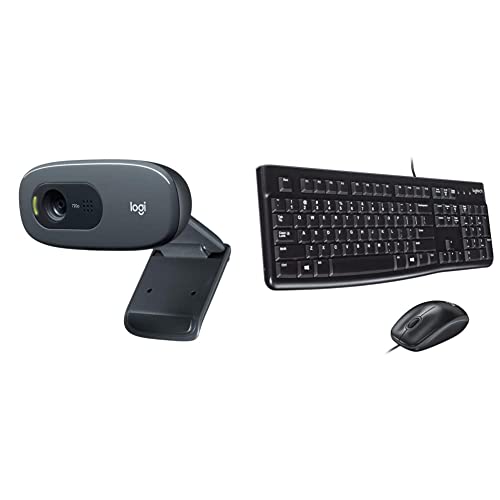 MK120 Wired Keyboard and Mouse Combo - Black & C270 HD Webcam, HD 720p, Widescreen HD Video Calling, HD Light Correction, Noise-Reducing Mic, for Skype, FaceTime - Black