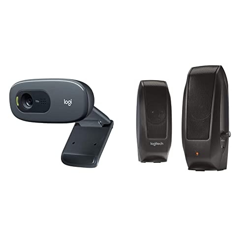 C270 HD Webcam, HD 720p, Widescreen HD Video Calling - Black & S120 2.0 Stereo Speakers, Black