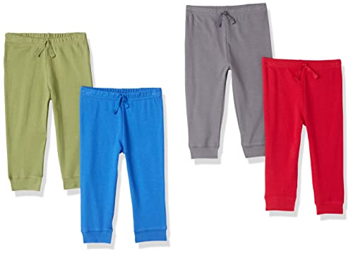 The Children s  4 Pack Baby Boys Cotton Pants, Canopy Classic RED Steamboat Blue, 0-3 Months