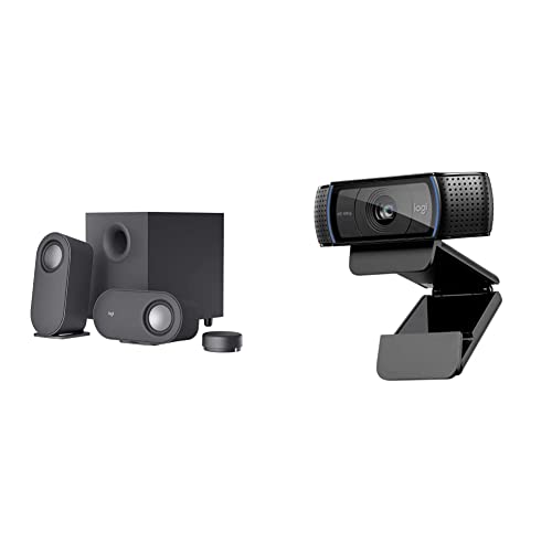 Z407 Bluetooth Computer Speakers with Subwoofer and Wireless Control & C920x HD Pro Webcam, Full HD 1080p/30fps Video Calling, Clear Stereo Audio, HD Light Correction - Black