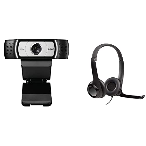 C930e 1080P HD Video Webcam - Black & H390 Wired Headset, Stereo Headphones with Noise-Cancelling Microphone, USB, in-Line Controls, PC/Mac/Laptop - Black