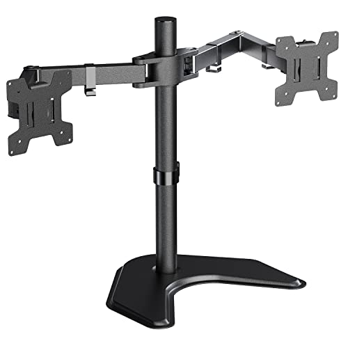 Dual Monitor Stand, Free Standing Desk Mount for 2 Monitors up to 27 inch, 22 lbs. Weight Capacity per Arm, Fully Adjustable with Max VESA 100x100mm (MF002), Black