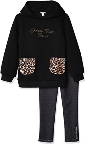 Baby Girls' 2 Pieces Leggings Set, Black/Animal Print/Dark wash Denim, 18M
