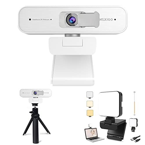 2K Zoomable Webcam Kits, N940P QHD 1440P Webcam, Autofocus, Support 1080P@ 60FPS, 3X Digital Zoom, Upgraded Video Conference Lighting, Lightweight Mini Tripod, for Zoom/Skype/Teams, White