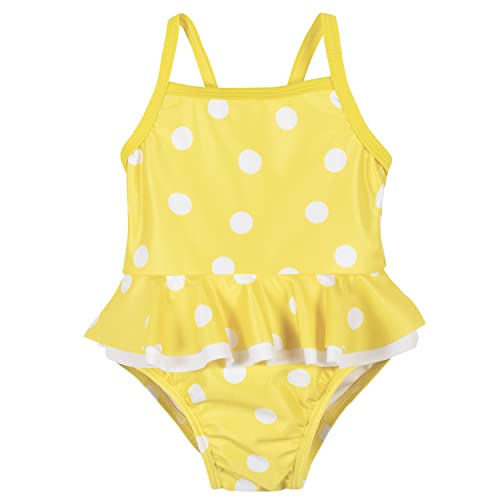 Girls' One-Piece Swimsuit, Yellow White Polka Dot, 3-6 Months