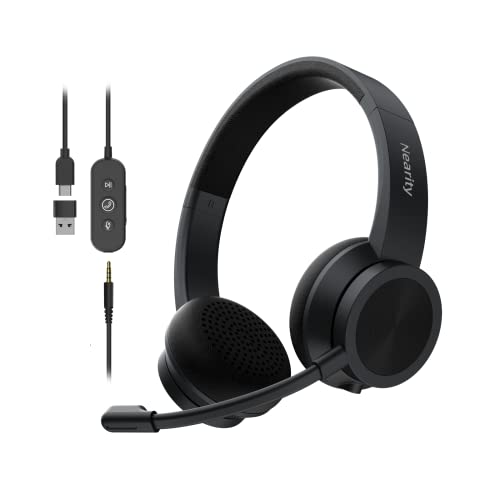 HP10 Headset with Microphone, Wired USB Computer Headphones with Environmental Noise Cancellation, Lightweight Mute Control, Business Telephone Headset for PC, Call Center, Office