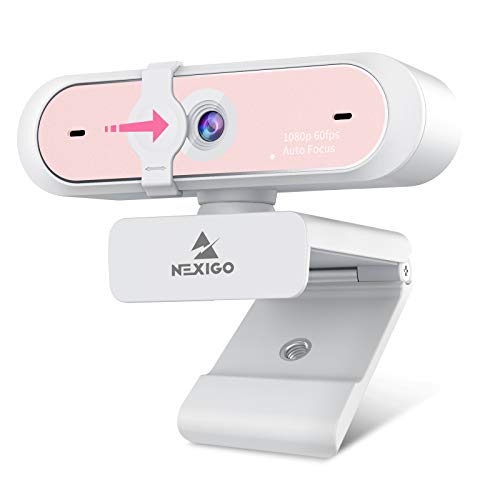N660P 1080P 60FPS Webcam with Software Control, Dual Microphone & Cover, Autofocus, HD USB Computer Web Camera, for OBS/Zoom/Skype/FaceTime/Teams/Twitch, Pink
