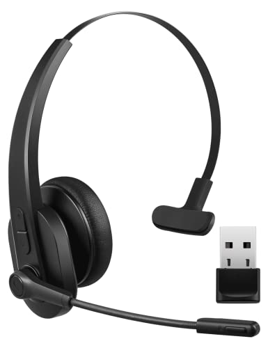 Bluetooth Headset, Bluetooth Trucker Headset with Upgraded Microphone Noise Canceling for Trucker, Hand Free Wireless Headset with Adapter for Office Meeting. Widely Compatible for Computer