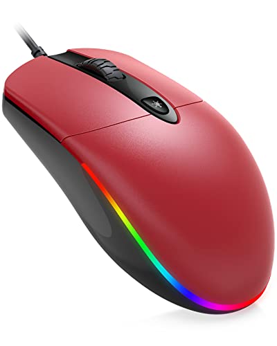 Wired Mouse with Ergonomic Design Reduces Hand Fatigue Muscle Strain, Silent USB Computer Mouse, 1600 DPI Office and Home Mice (Red, Wired)