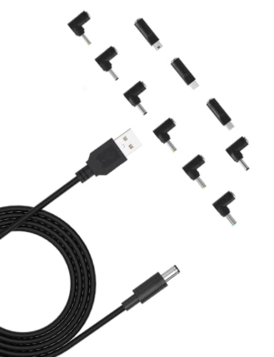 DC 5V USB Power Charging Cord, USB to DC 5.5x2.1mm Cable for Baby Monitor, Min Fan, TV Box, Camera, MP3, LED Pixel Light, Webcam with 10 Connector Tips