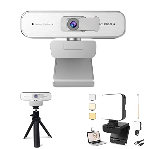 2K Zoomable Webcam Kits, N940P QHD 1440P Webcam, Autofocus, Support 1080P@ 60FPS, 3X Digital Zoom, Upgraded Video Conference Lighting, Lightweight Mini Tripod, for Zoom/Skype/Teams, Silver