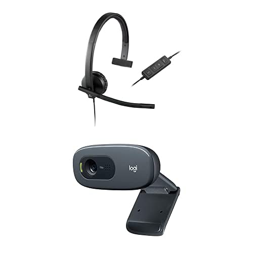 USB H570e Corded Single-Ear Headset & C270 Desktop or Laptop Webcam, HD 720p Widescreen for Video Calling and Recording