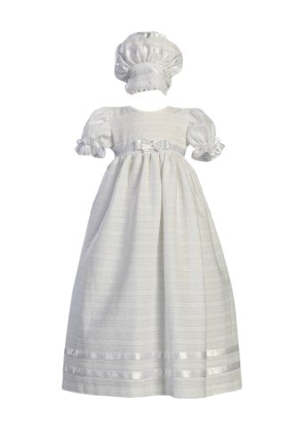 Long Cotton Embroidered Christening Baptism Gown - Size XS (0-3 Months)