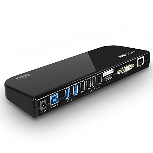 USB 3.0 and USB C Universal Laptop Docking Station Dual Monitor with HDMI & DVI/VGA with Gigabit Ethernet, 6 USB Ports, Audio for Laptop, Ultrabook and PCs, More Efficient Home Office