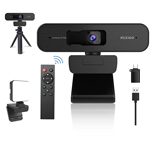 2K Zoomable Webcam Kits, N940P QHD 1440P Webcam, Autofocus, Support 1080P@ 60FPS, 3X Digital Zoom, Upgraded Video Conference Lighting, Extendable Tripod Stand, for Zoom/Skype/Teams