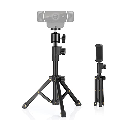 Webcam Tripod Stand, Adjustable Small Desktop Stand for Webcam, Phone, Camera | Desk Tripod Holder for Logitech Webcam C922 C920S C920 C930e C615 C960 Brio and Other Devices with 1/4" Thread