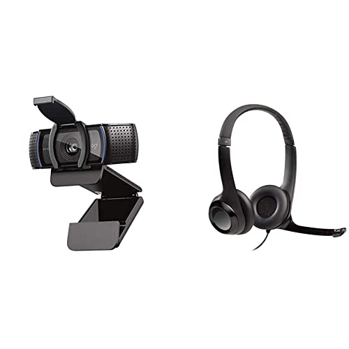 C920e HD 1080p Mic-Enabled Webcam & H390 Wired Headset, Stereo Headphones with Noise-Cancelling Microphone, USB, in-Line Controls, PC/Mac/Laptop - Black