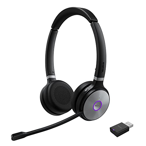 WH62 DECT Headset Ultra Portable Wireless Headset with Microphone Teams & Zoom Headphones with a USB A Dongle Stereo Noise Canceling Mic Office Headset for Computer PC Laptop