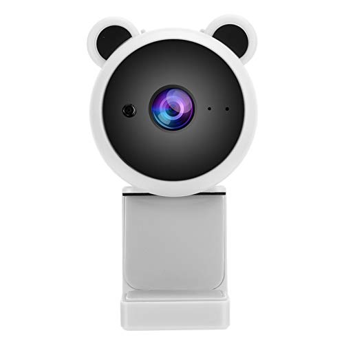 Webcam with Microphone, Cute Bear Design HD 1080p for PC, Desktop, Laptop, Plug and Play USB Web Camera for Teachers, Women, Live Broadcast(White)