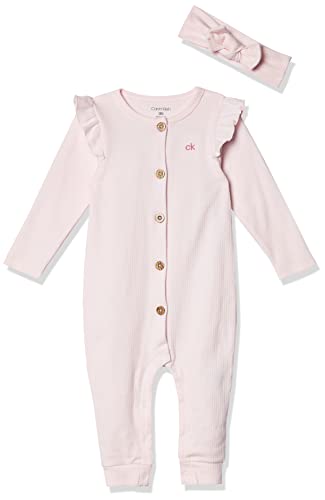 Baby Girls' Coverall with Headband, Barely Pink, 18M