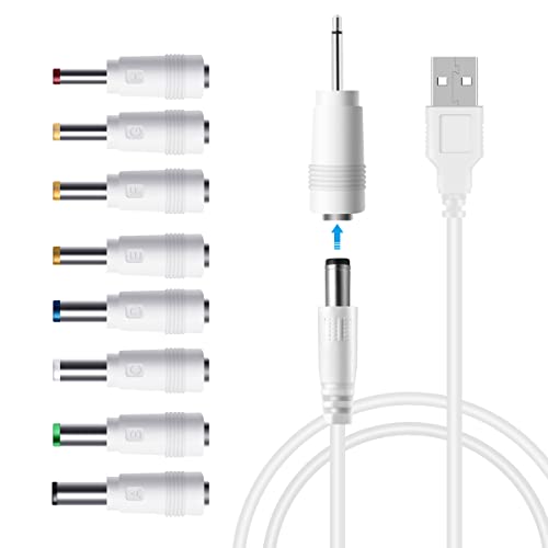 USB to DC Power Cable,Universal 5V DC Jack Charging Cable Power Cord with 9 Interchangeable Plugs Connectors Adapter Compatible with Massage Wand,Router,Speaker and More Devices