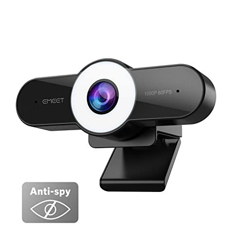 1080P Webcam with Microphone - 60FPS Streaming Camera with Light, Three Level Light, Noise-Cancelling Mics, C970L Computer Camera with Privacy Mode, Autofocus HD Webcam for Meeting/Gaming/Class