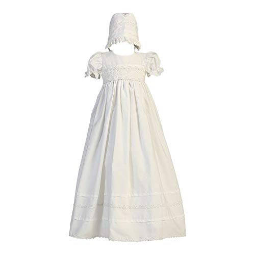 Girls Cotton Christening Gown Dresses with Bonnet Set - Baby or Infant Girl's Christening Dress,White,0-3 Month