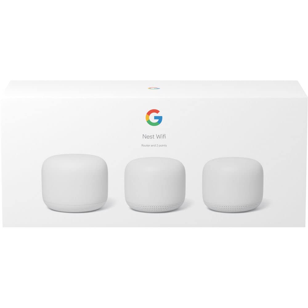 Nest WiFi - AC2200 (2nd Generation) Router and Add On Access Point Mesh Wi-Fi System (3-Pack, Snow)