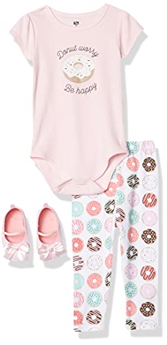 Unisex  Cotton Bodysuit, Pant and Shoe Set, Donut Worry, 0-3 Months