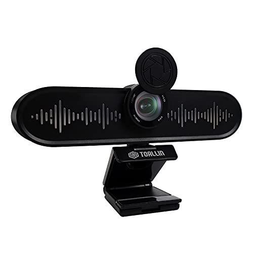 4K UHD Conference Room Webcam with 4 Microphones and Dual Speakers, All-in-One Video Conferencing Webcam with Privacy Cover, USB Conference Webcam for Small Meeting Rooms