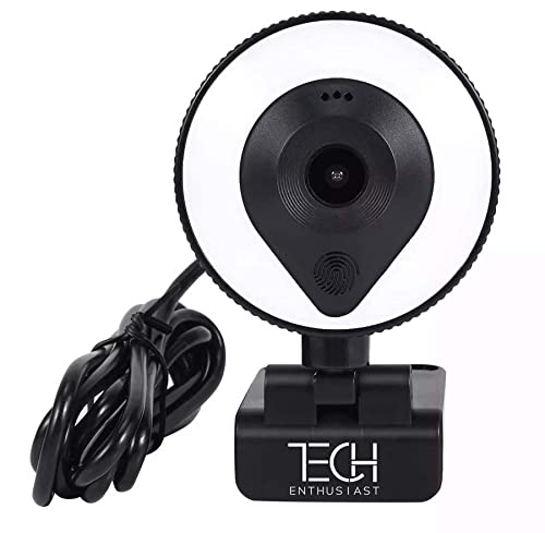 Tech Enthusiast 4K Webcam w/RingLight, 3264x2448 Dynamic Resolution, AI AutoFocus, Noise Reducing Mic, Touch LED Ring Light, Plug n' Play, Works w/Windows/Mac, VideoConferencing/Streaming/Gaming