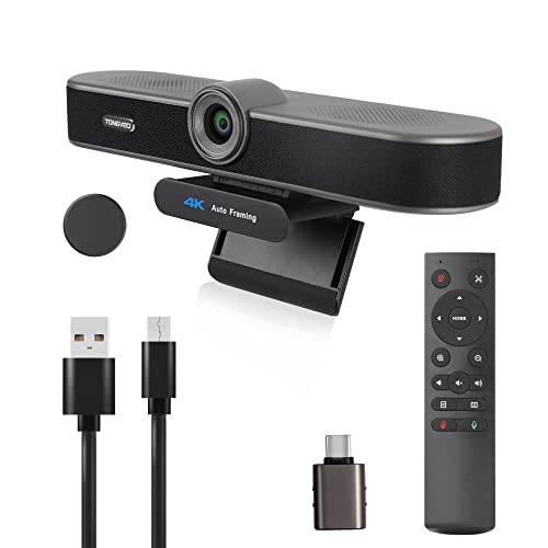 Zoomable 4K Webcam with Microphones and Speaker, 4X Digital Zoom ePTZ Video Conference Web Camera with Remote and Privacy Cover AI Auto Framing Streaming Webcam for Zoom,Skype