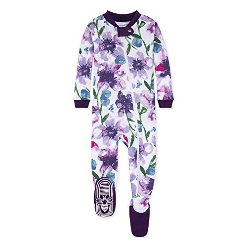 girls Pajamas, Zip Front Non-slip Footed Pjs, 100%  Cotton and Toddler Sleepers, Purple Watercolor Daylily, 12 Months US