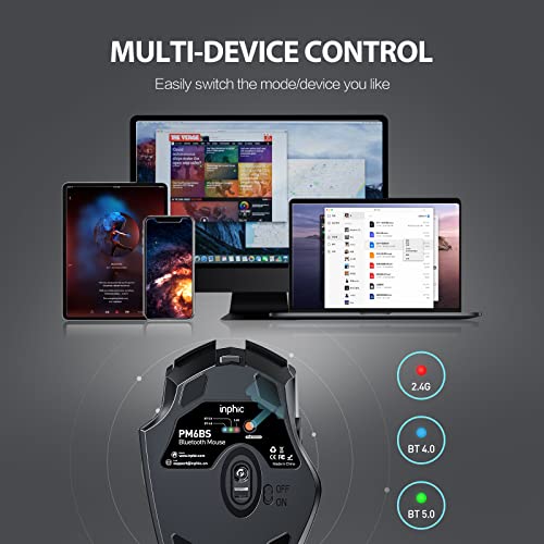Bluetooth Mouse, Rechargeable Wireless Mouse Multi-Device (Tri-Mode:BT 5.0/4.0+2.4Ghz) with Silent , 3 DPI Adjustment, Ergonomic Optical Portable Mouse for Laptop Android Windows Mac OS, Grey