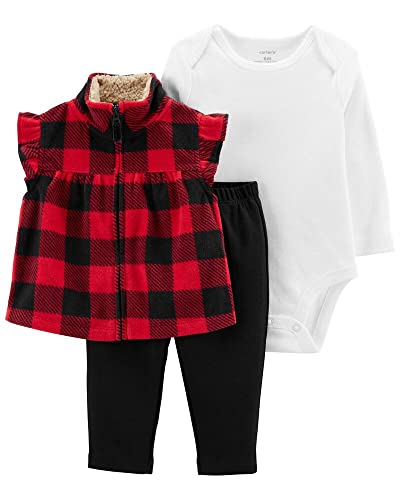 Baby Girls' 3 Piece Vest Little Jacket Set (Plaid/Red/Black, 12 Months)