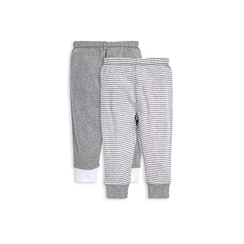 boys Pants, of 2 Lightweight Knit Infant Bottoms, 100%  Cotton Layette Set, Grey Solid/Stripes, 3-6 Months US