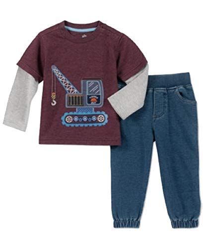 Baby Boys 2-Pc. Layered-Look T-Shirt   Jeans Set  Burgendy, 3-6 Months