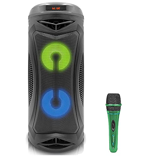 (Qty 2) Portable Rechargeable Bluetooth Speaker w/Color Changing LED, 6 Hours Playtime w/Digital Processing Portable Microphone, XLR to 1/4", for Karaoke (Green)