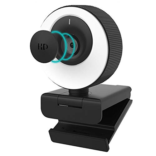 1080P 60FPS Webcam with Microphone, 2021 Computer Camera with Ring Light, Privacy Cover, Advanced Auto-Focus, Adjustable Brightness, Streaming Web Camera for Zoom Skype