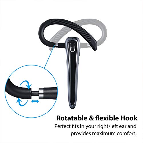 Bluetooth Headset, V5.0 Bluetooth Earpiece with Noise Cancelling Mic and 15 Hours Playtime,in-Ear Hands-Free Calls Wireless Headset for iPhone Samsung Android Cell Phones Truck Driver-BK